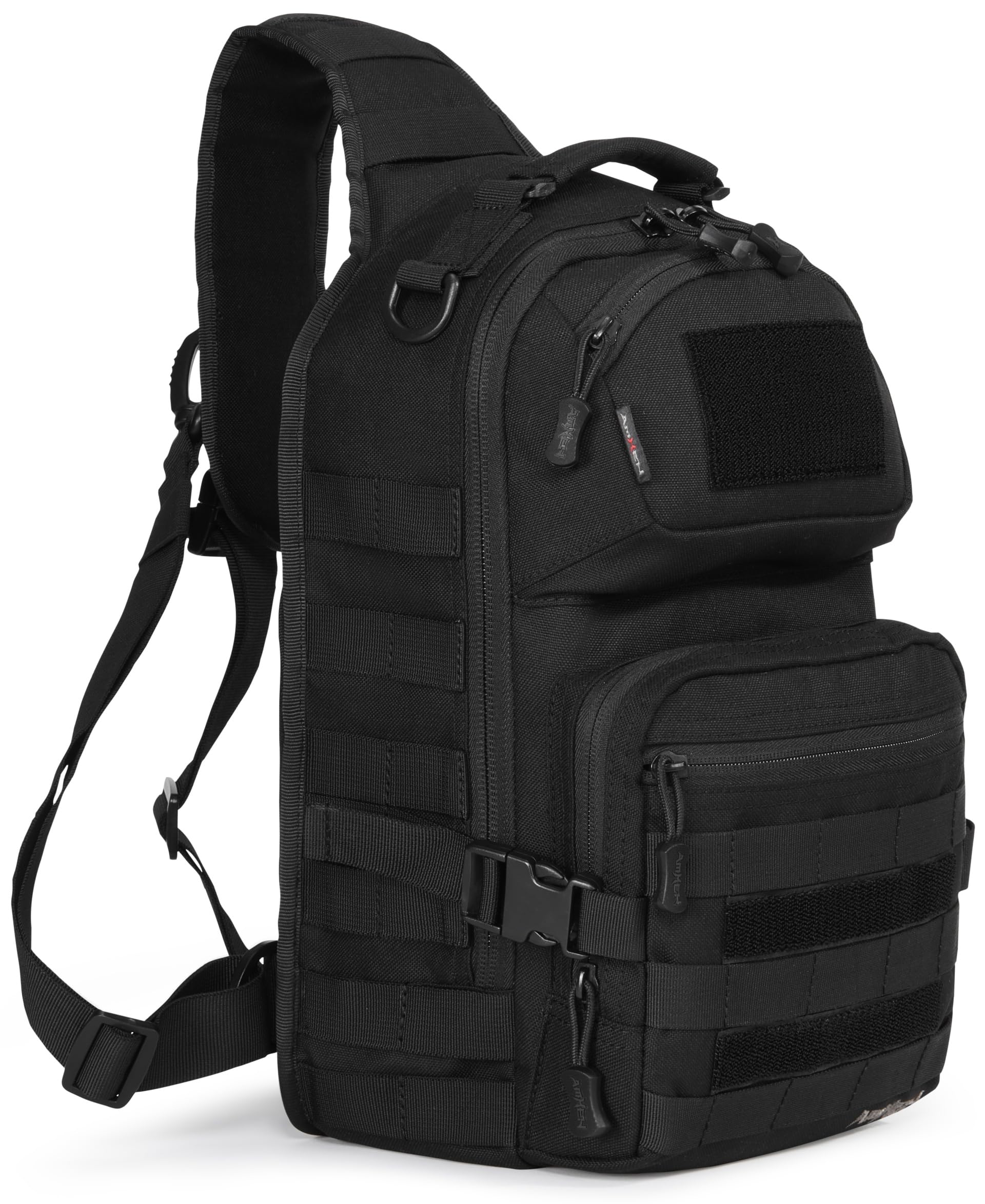 AMHEH Tactical Sling Bag Pack for Military and Army Use (Black) - Portable and Compact 15L Cross Body Backpack with Mol